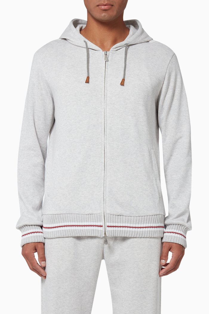 

Zip Up Sweatshirt in Cotton Jersey, Grey
