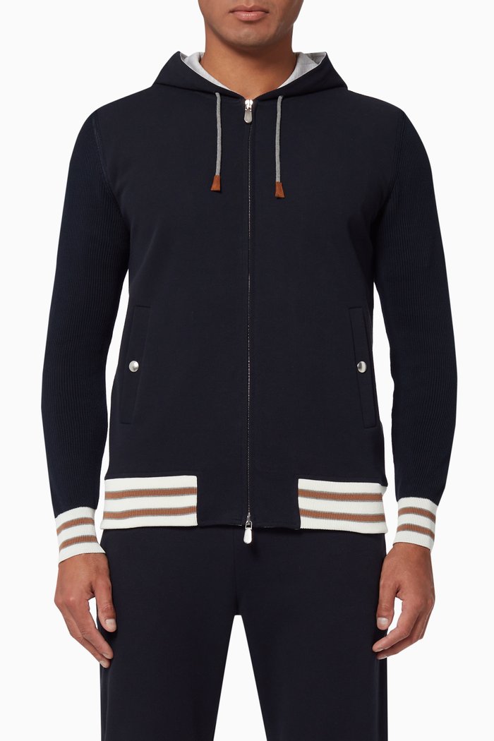 

Zip Up Sweatshirt in Cotton Blend, Blue