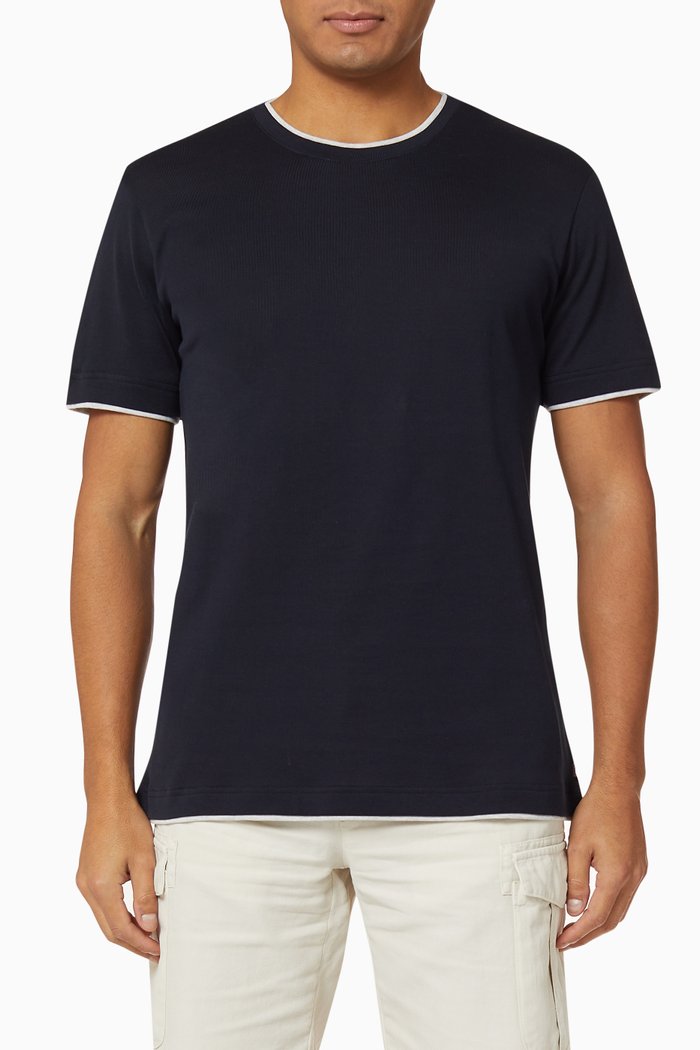 

Giza Cotton T-shirt with Contrast Inserts, Blue