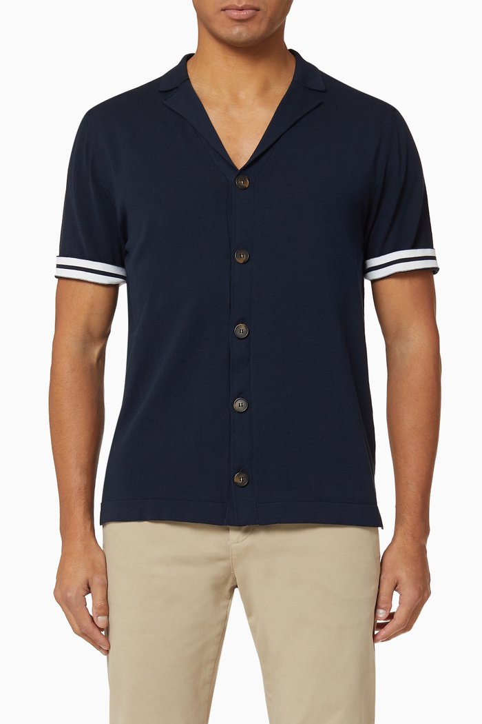 

Cotton Knit Bowling Shirt, Blue
