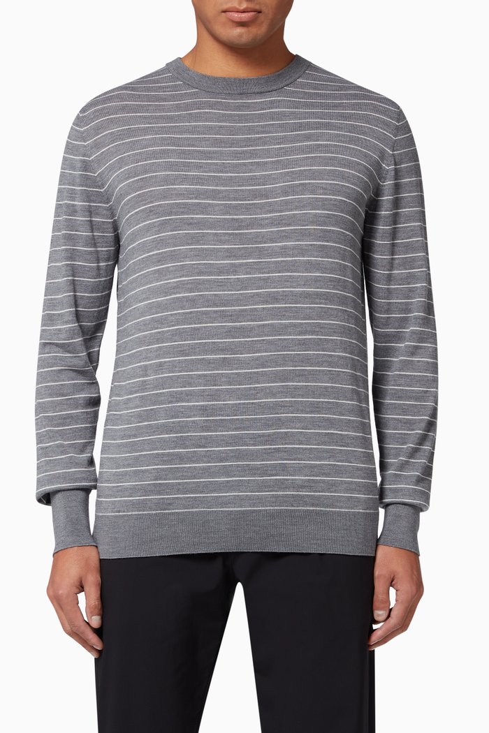 

Pinstripe Merino Wool Crewneck Jumper, Grey