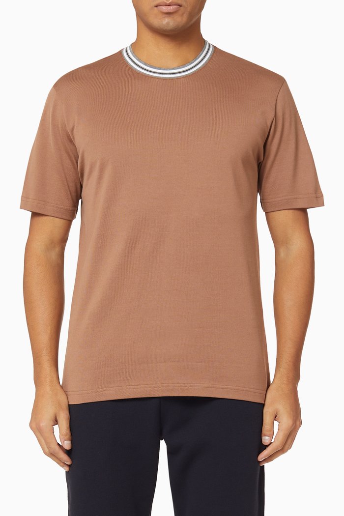 

Giza Cotton Sporty Crew T-shirt with Contrast Neck, Brown