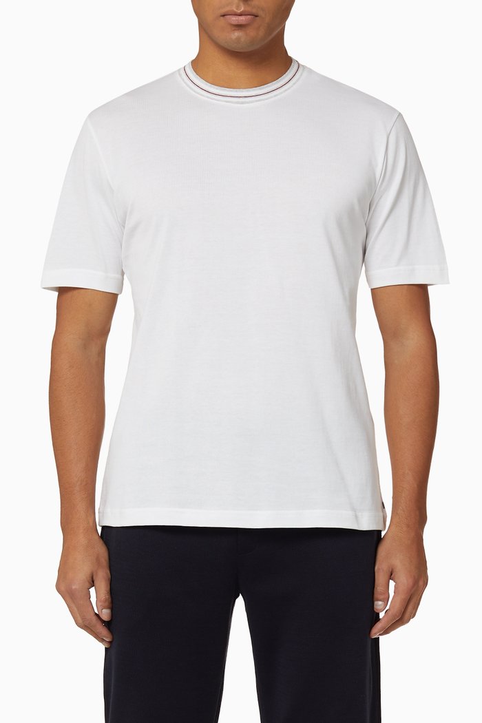 

Giza Cotton Sporty Crew T-shirt with Contrast Neck, White