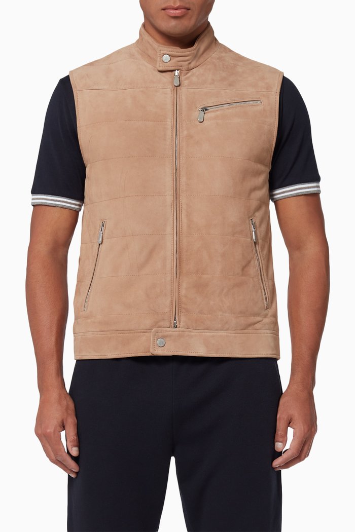 

Zip Up Vest in Suede, Neutral
