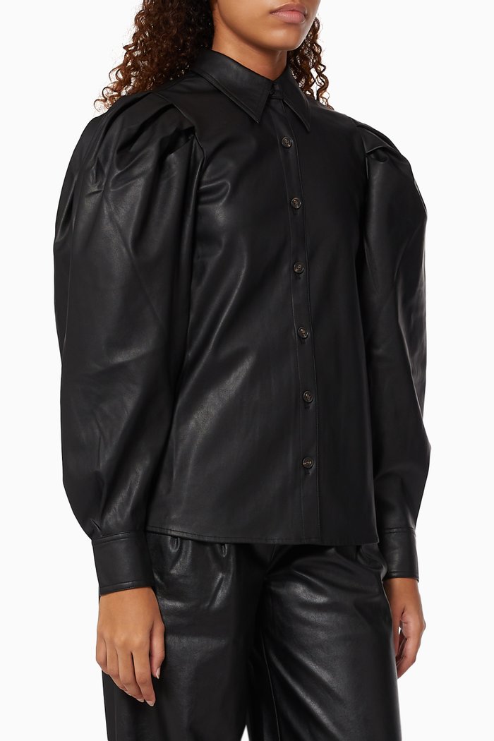 

Marie Sleeve Blouse in Vegan leather, Black