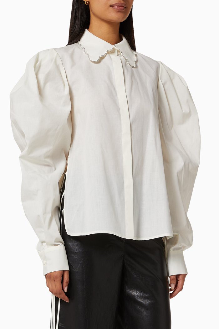 

Crystal Embroidered Collar Shirt, White
