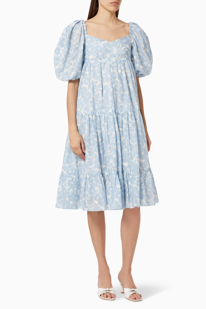 

Floral Print Juliette Flare Dress in Cotton, Blue