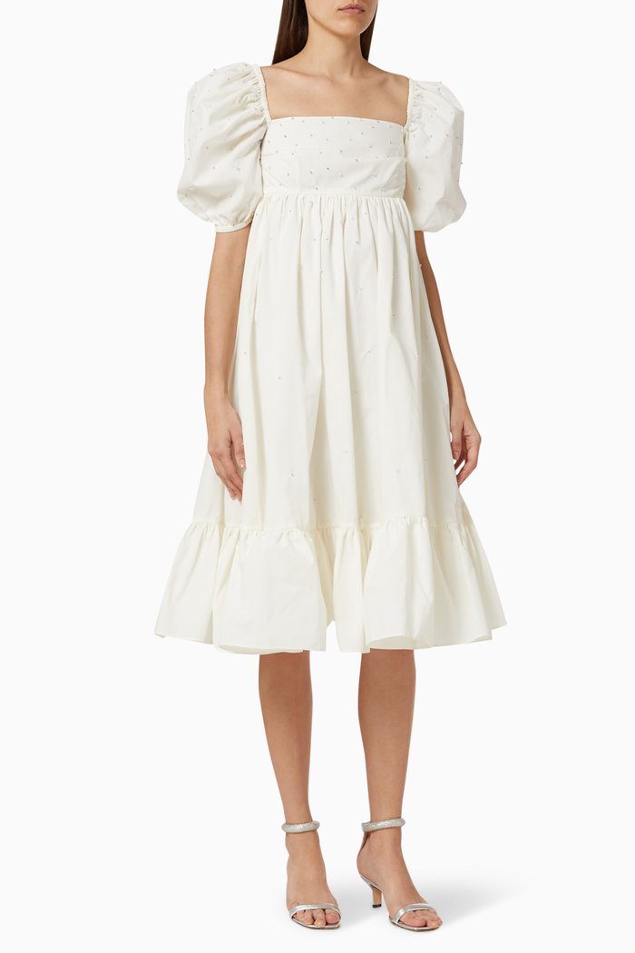 

Crystal Embroidered Juliette Flare Dress, White