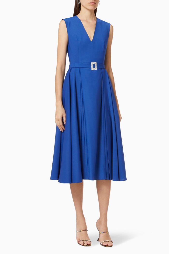 

Side Pleated Dress in Wool, Blue