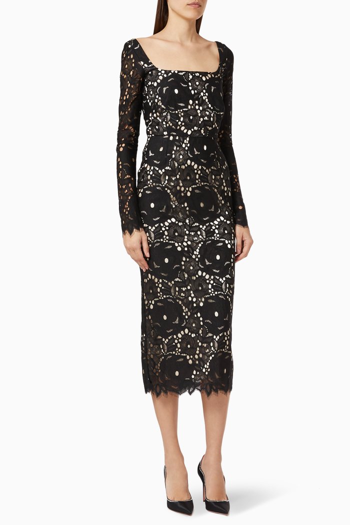 

Lace Pencil Dress With Crystal Embroidery, Black