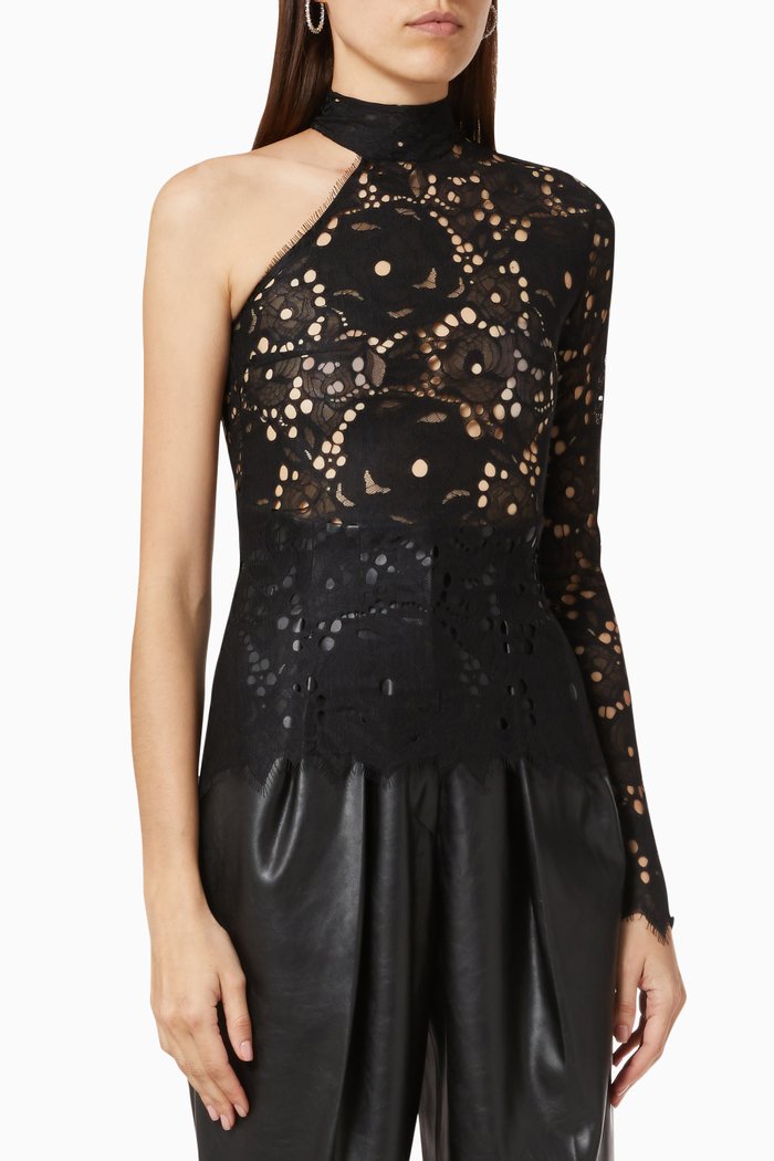 Lace Cropped Turtleneck Blouse, Black