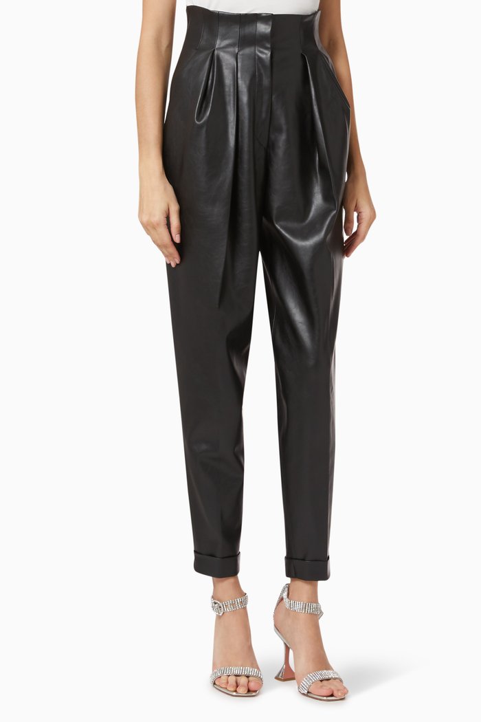 

High Waist Pants in Vegan Leather, Black