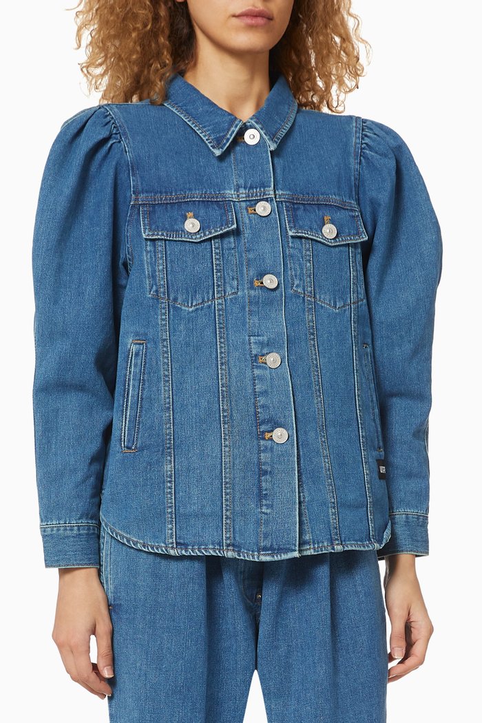 

Puff Sleeve Denim Jacket, Blue