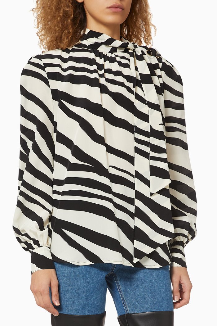 

Fancy Zebra Print Silk Blouse, Black