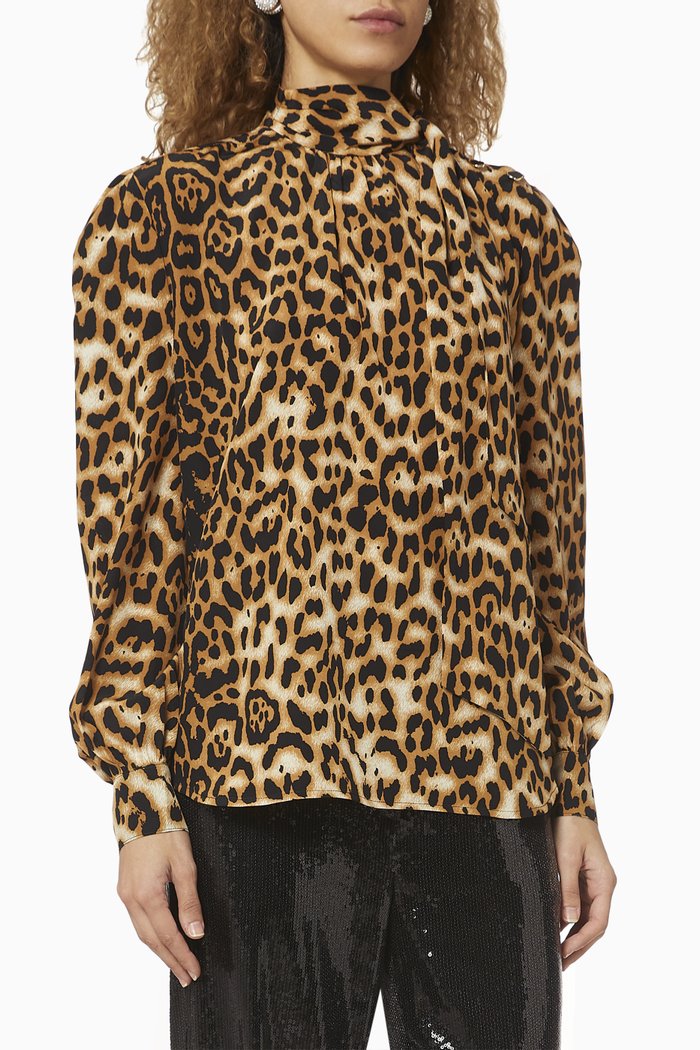 Fancy Leopard Print Silk Blouse, Multicolour