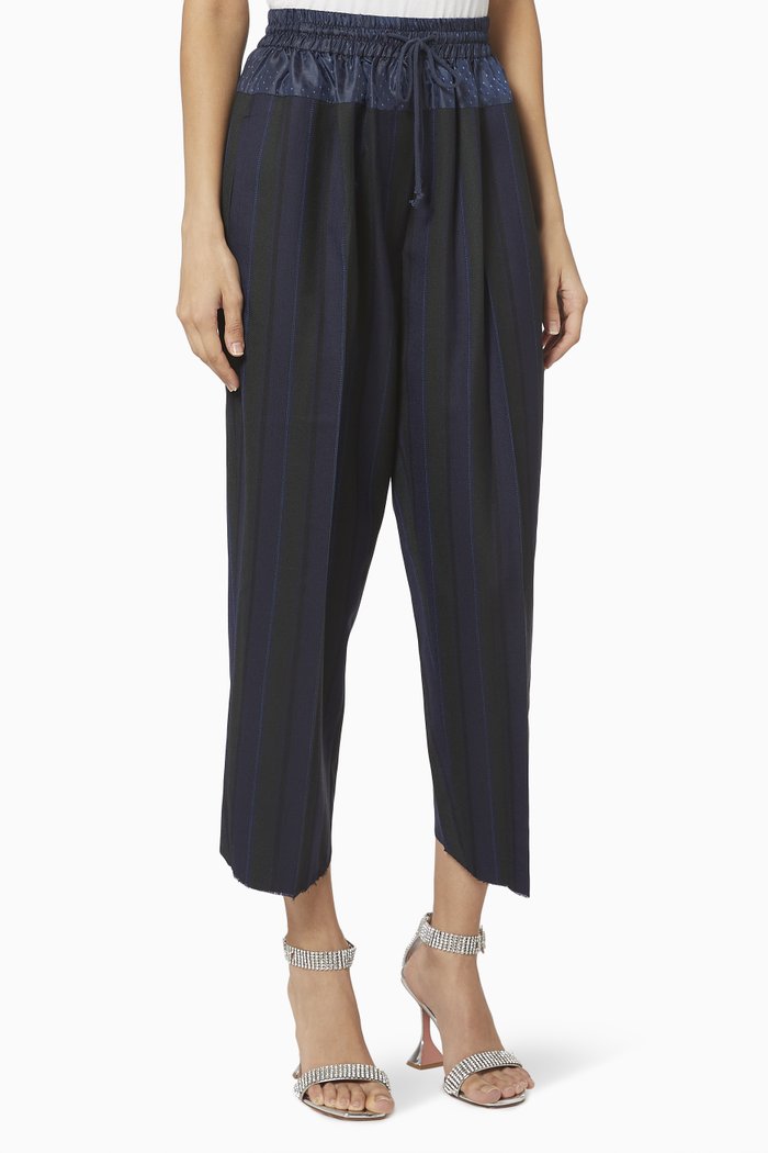 Contrast Waistband Stripe Trousers, Black
