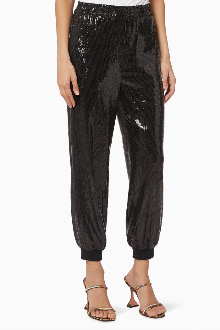 

Sequin Cropped Track Pants, Black