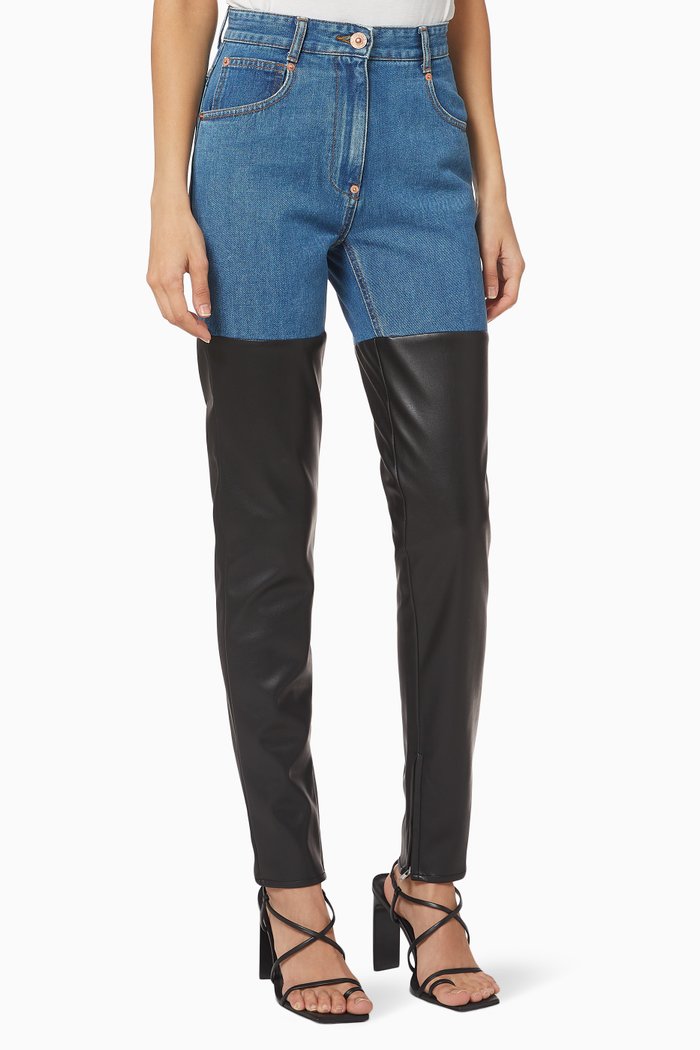Thigh High Effect Denim Trousers, Multicolour