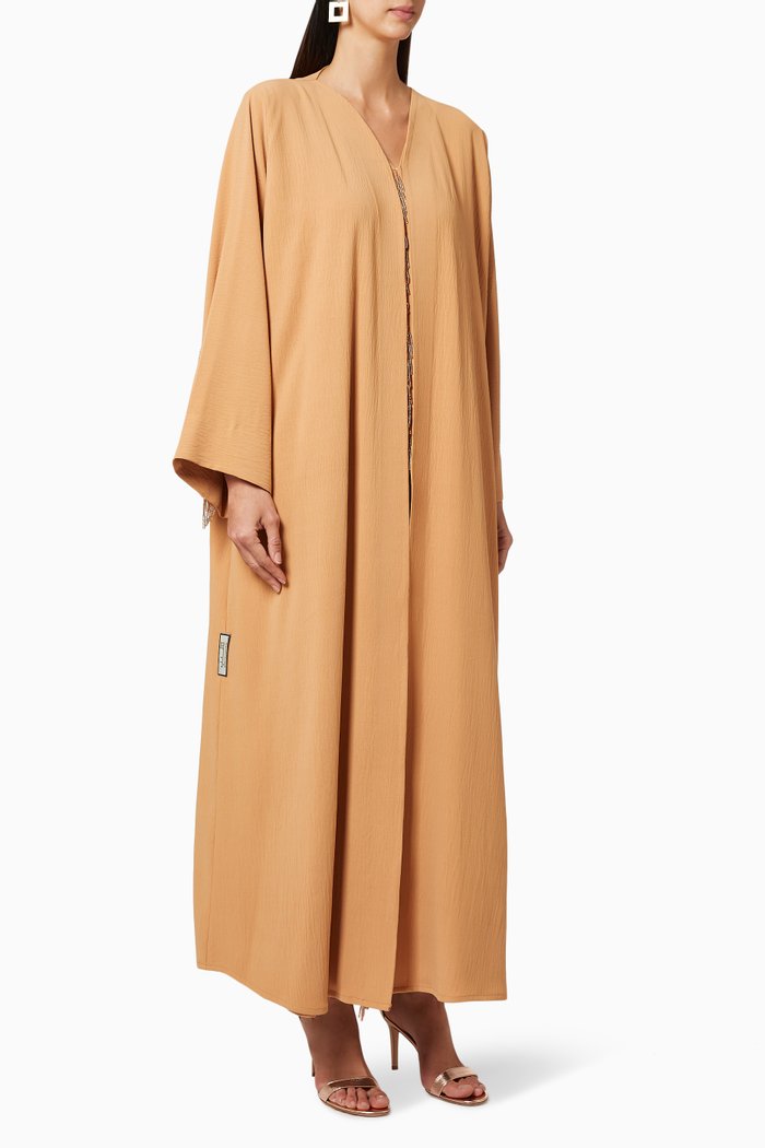 

Beaded Fringe Abaya Set, Neutral