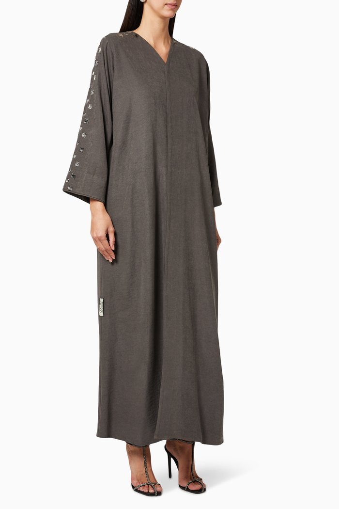 

Beaded Crepe Abaya, Grey