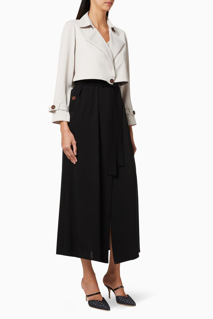 

Two Tone Layered Trench Coat, White