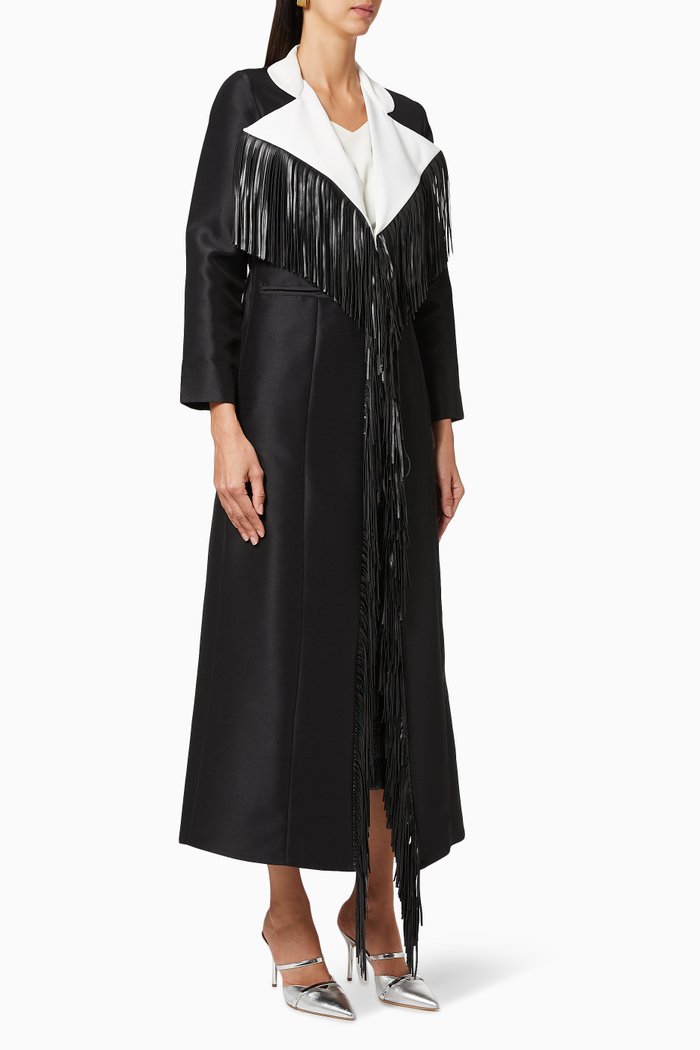 

Fringe Coat Style Abaya, Black