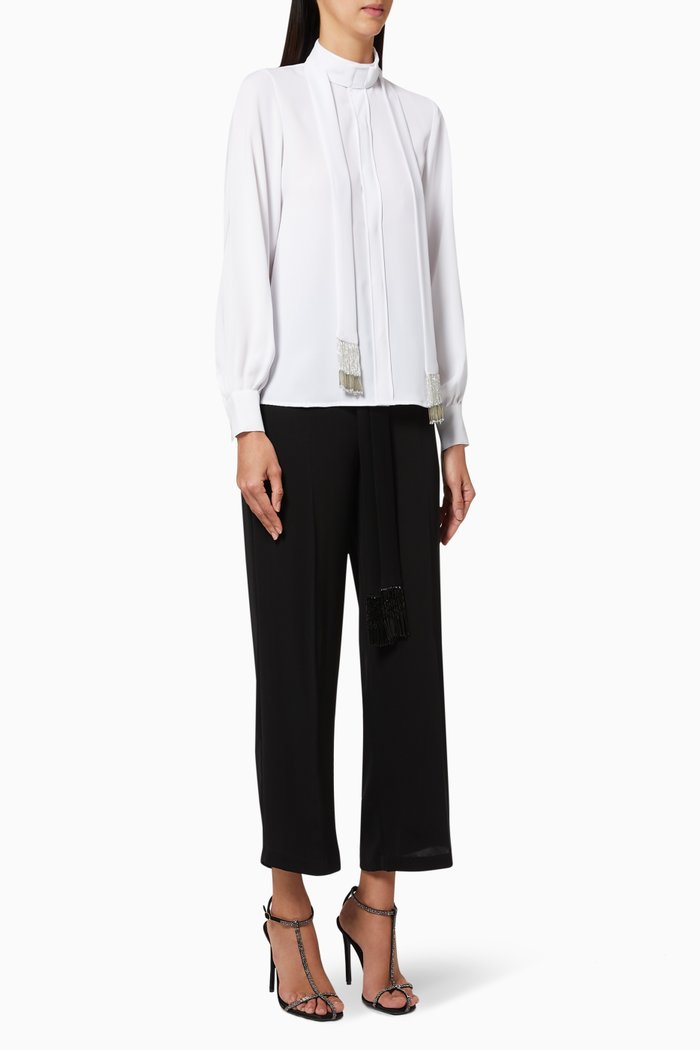 

Beaded Fringe Shirt & Pant Set, Black