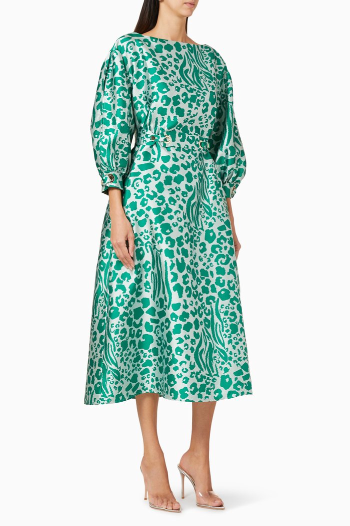 

Printed Belted Dress, Green