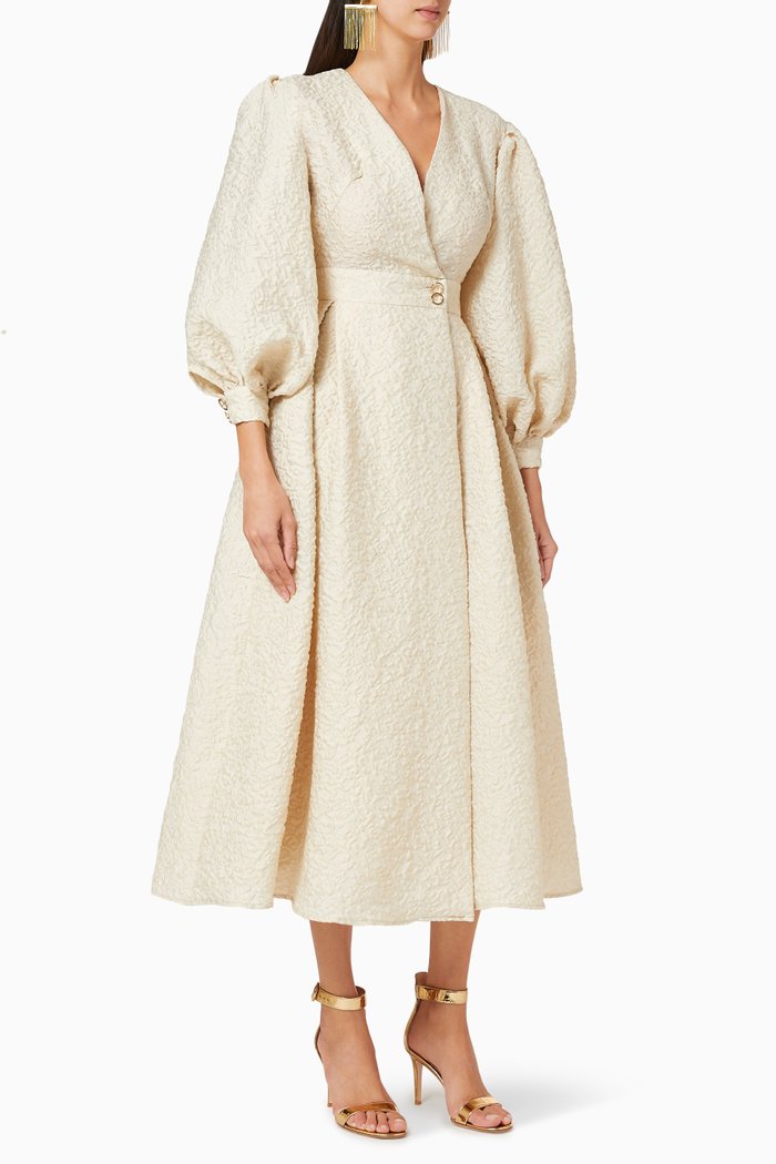 

Textured Wrap Dress, Neutral