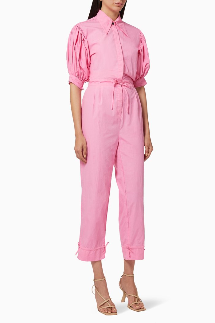 Puff Sleeve Jumpsuit in Cotton, Pink