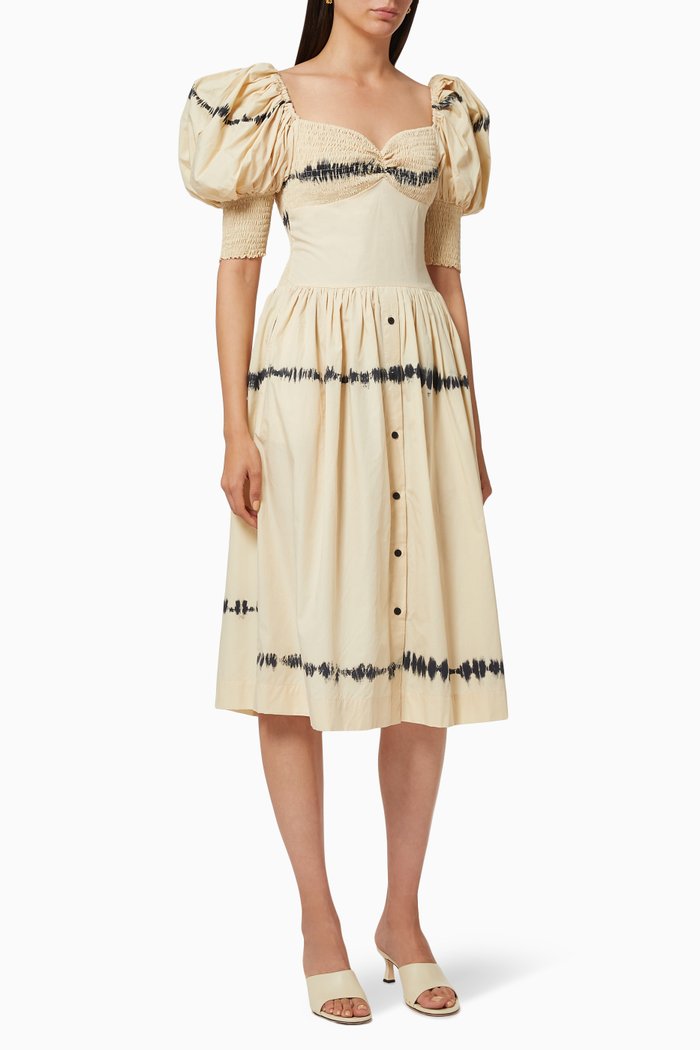 

Tie Dye Puff Dress in Cotton, Neutral