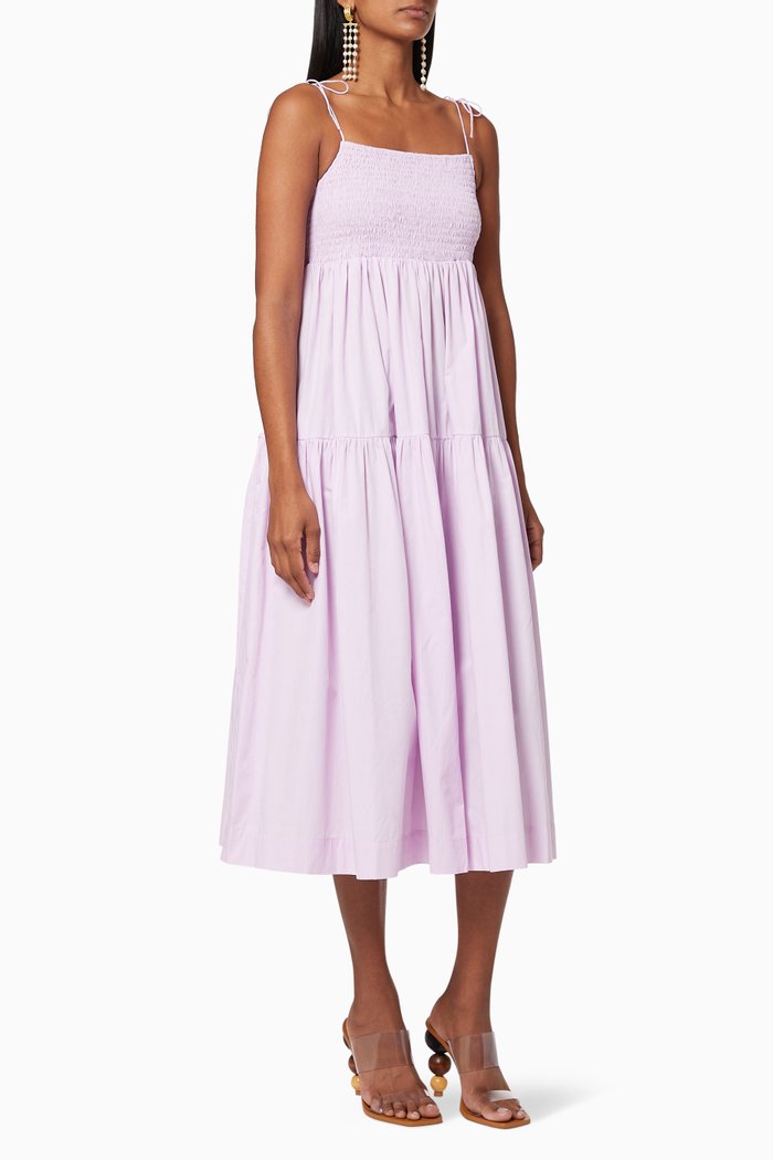 Cotton Tiered Dress, Purple