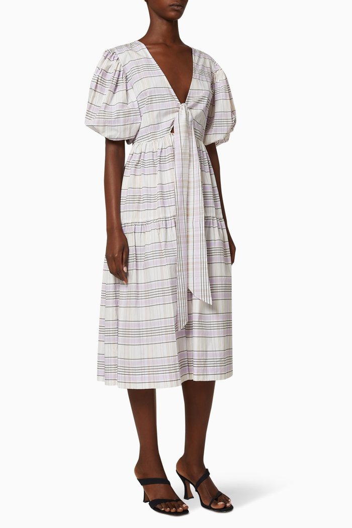 

Check Cotton Tie Dress, Multicolour