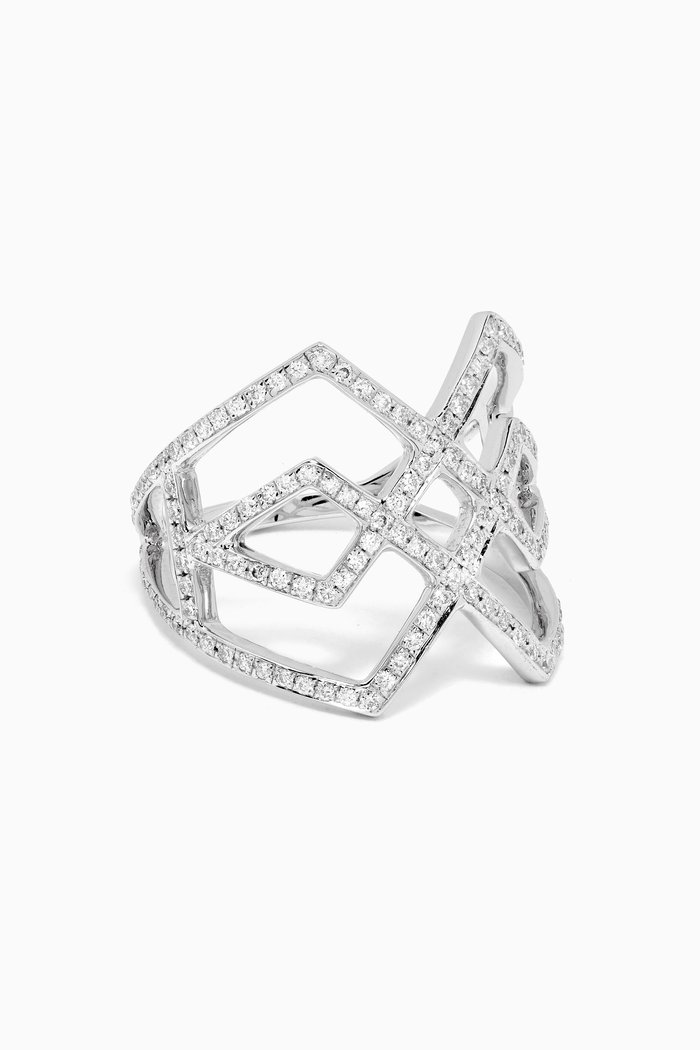 

Arabesque Deco Diamond Ring in 18kt White Gold, Silver