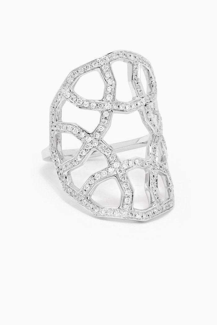 

Arabesque Deco Diamond Ring in 18kt White Gold, Silver