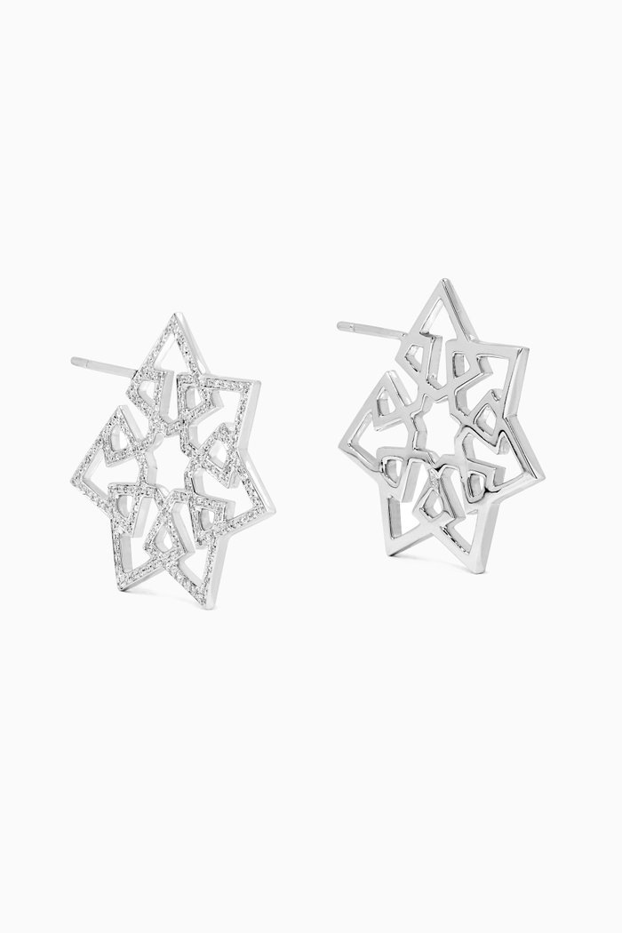 Arabesque Deco Diamond Hoops in 18kt White Gold, Silver