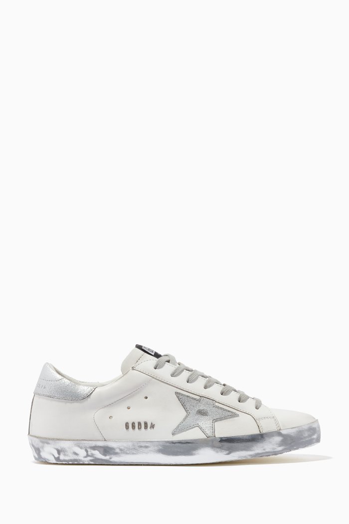 

Super-Star Sneakers with Metallic Star & Heel Tab in Leather, White