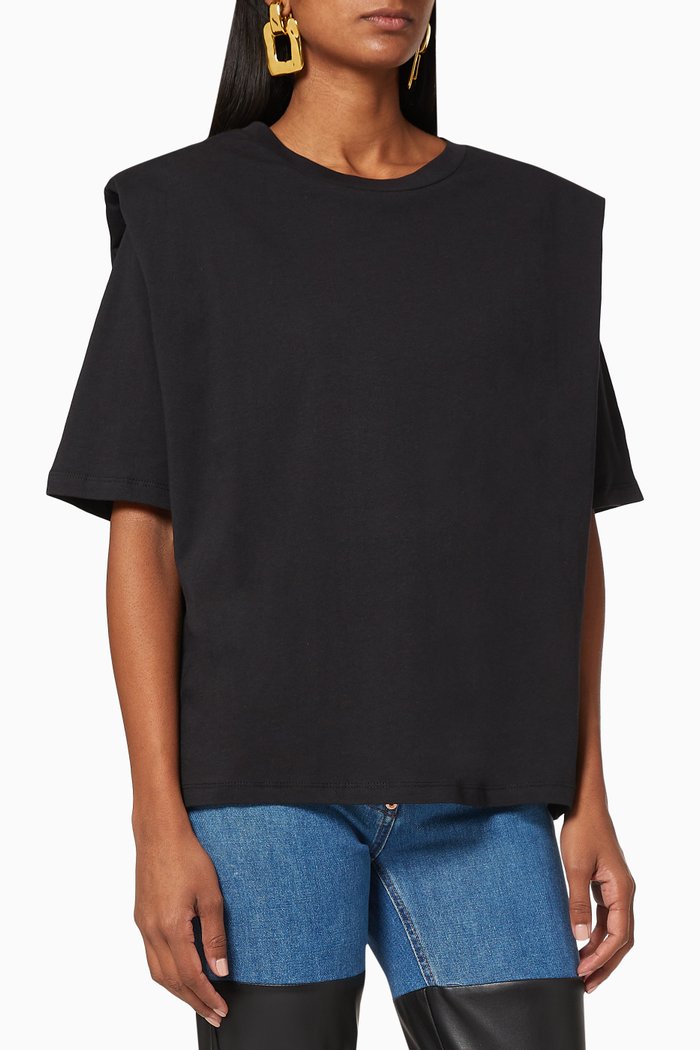 

Padded Shoulder Organic Cotton T-Shirt, Black