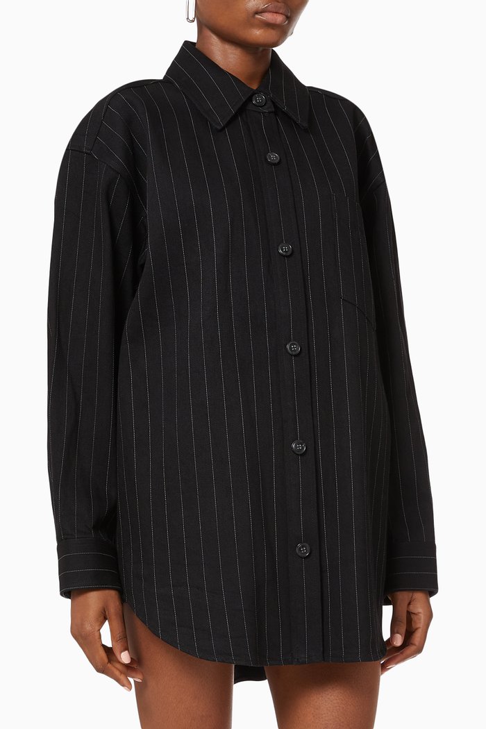 

Oversized Shirt in Striped Cotton, Black