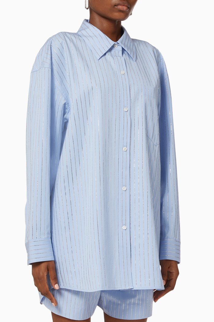 

Oversized Pinstripe Shirt in Cotton, Blue