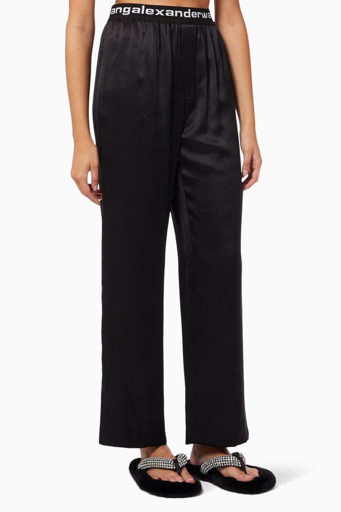 

Logo Elastic Pants in Silk Charmeuse, Black