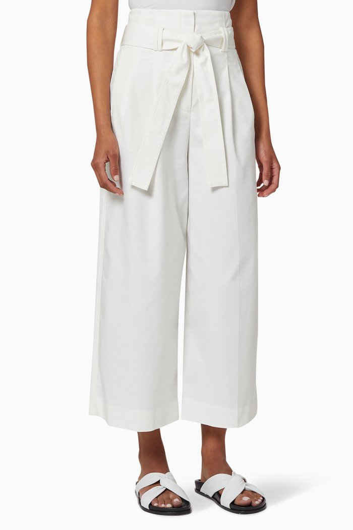 

Tie Waist Cropped Pants in Sustainable Cotton Blend, White