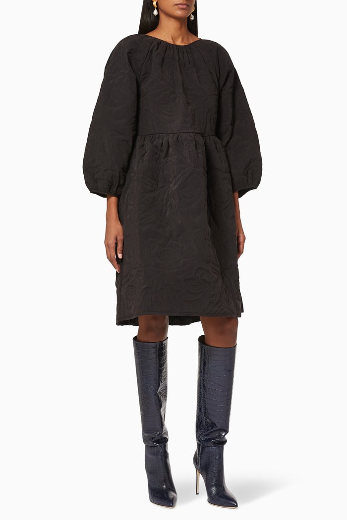 

Embroidered Quilted Dress, Black
