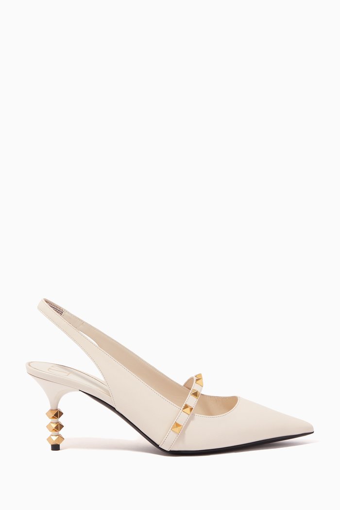

Valentino Garavani Rockstud Slingback Pumps in Kidskin, White