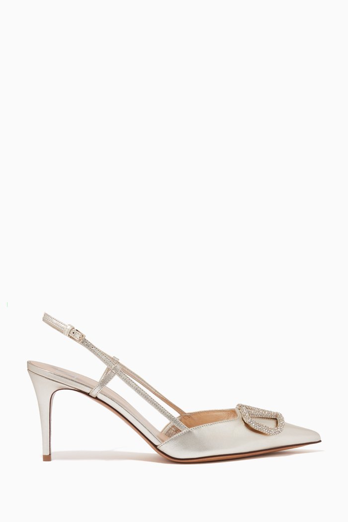 

Valentino Garavani VLOGO Slingback Pumps in Laminated Nappa, Gold