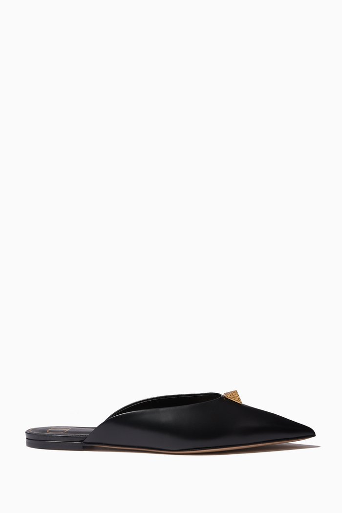 Valentino Garavani Roman Stud Flat Mules in Calfskin, Black