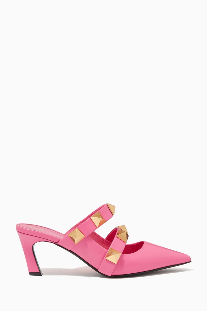 Valentino Garavani Roman Stud Mules in Calfskin, Pink