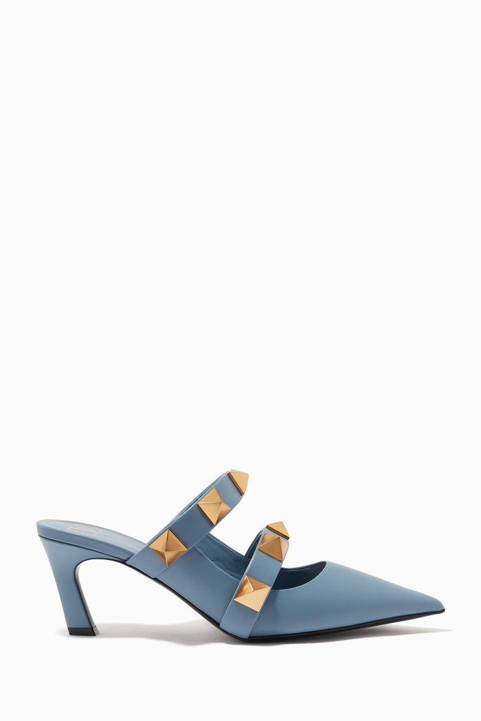 

Valentino Garavani Roman Stud Mules in Calfskin, Blue