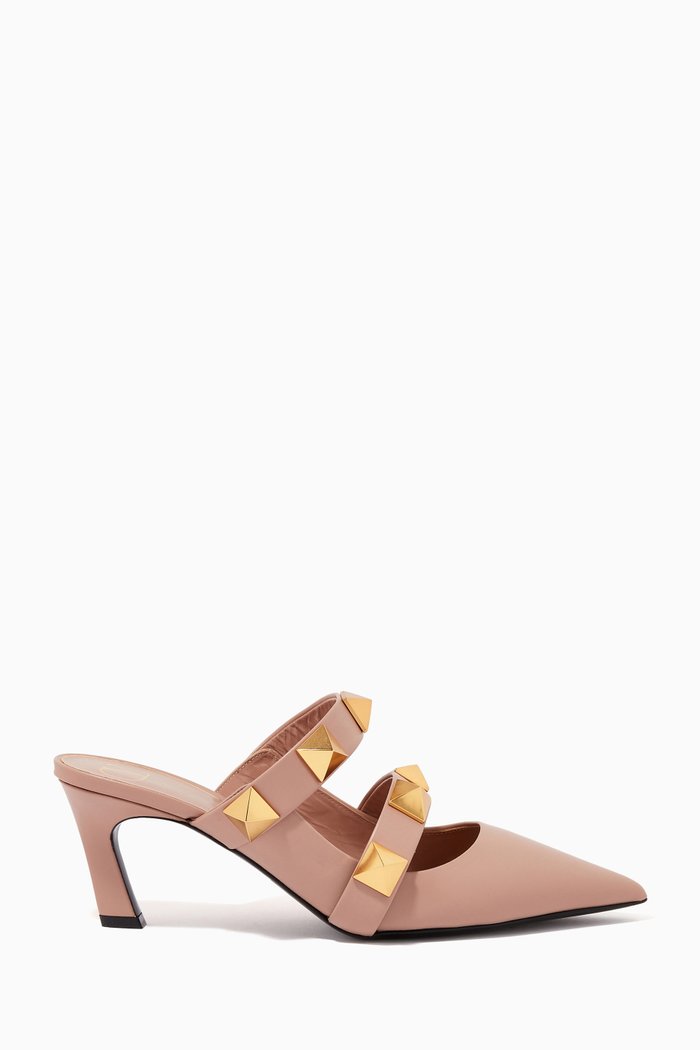Valentino Garavani Roman Stud Mules in Calfskin, Pink