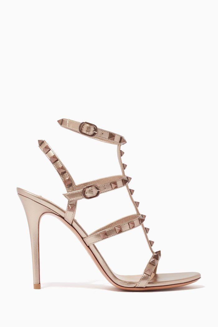 

Valentino Garavani Rockstud Sandals in Metallic Nappa, Neutral